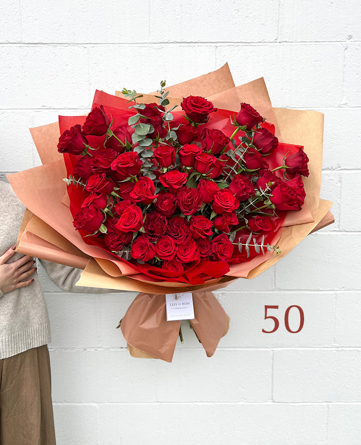 Red Roses Valentine's Bouquet ~ In 12, 24, 36 or 50 Stems!
